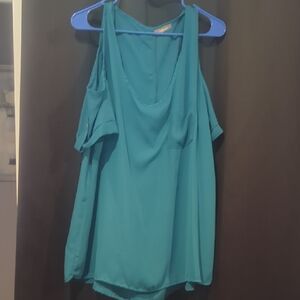 Libian Teal Cold-Shoulder Tank Top